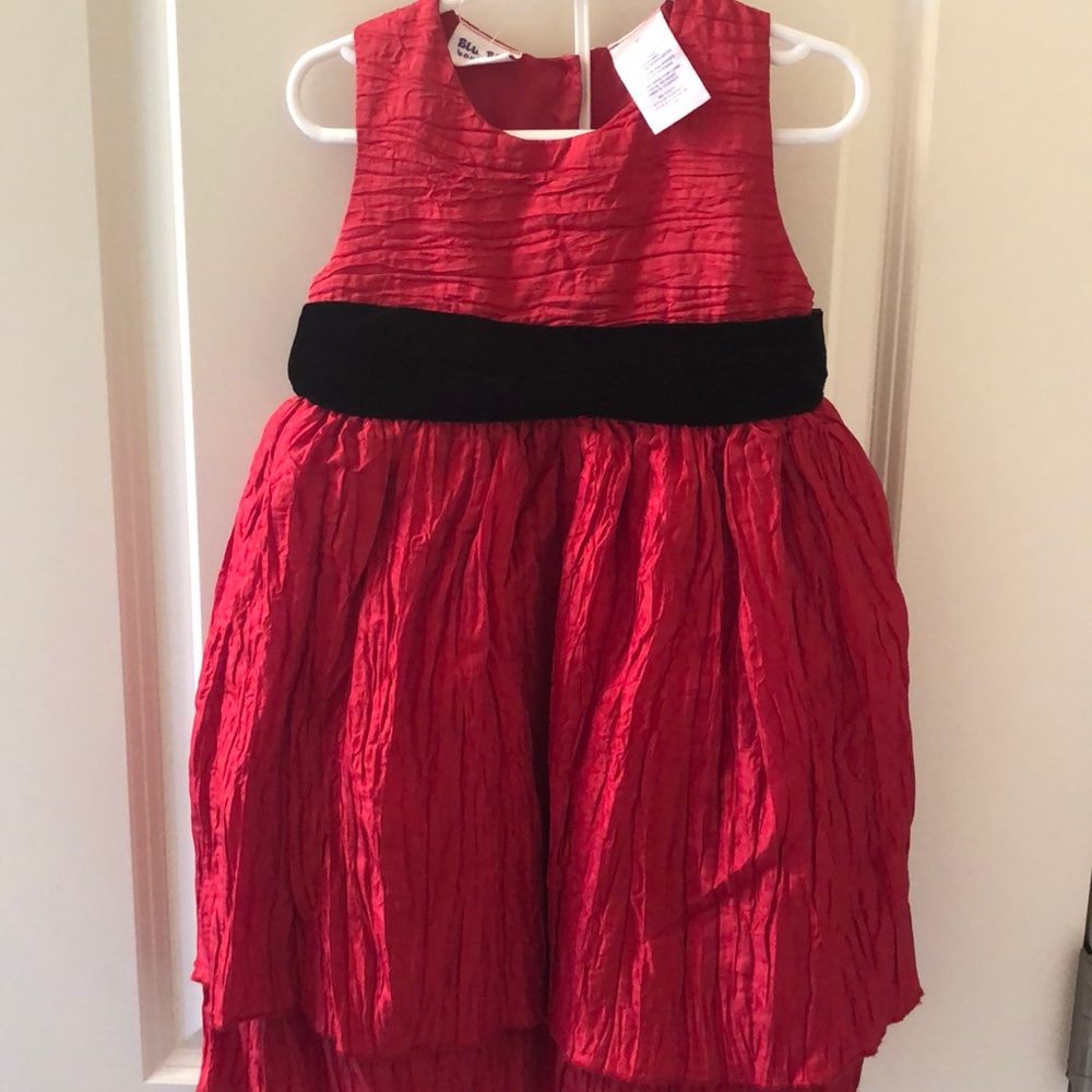 Red holiday dress with black sash